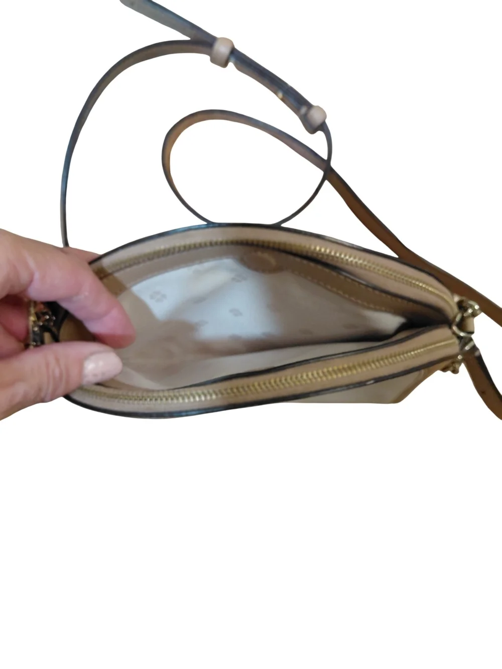 kate spade New York Spencer Double Zip Cream & Tan Crossbody Bag